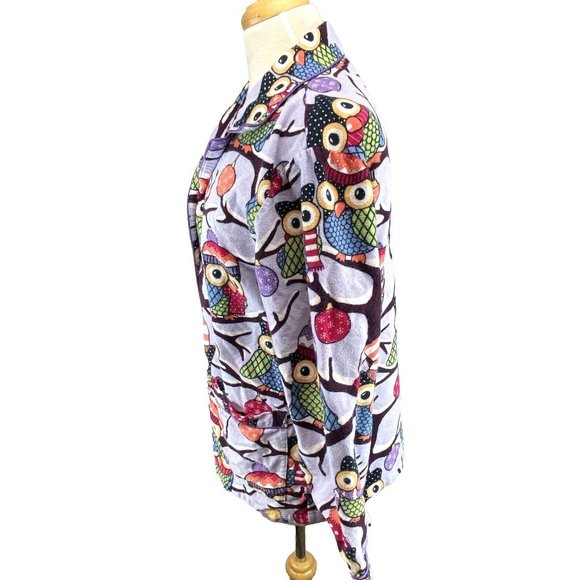 Nick & Nora Medium 2 Piece Flannel Pajamas Owls Purple Long Sleeves Warm - Picture 3 of 10